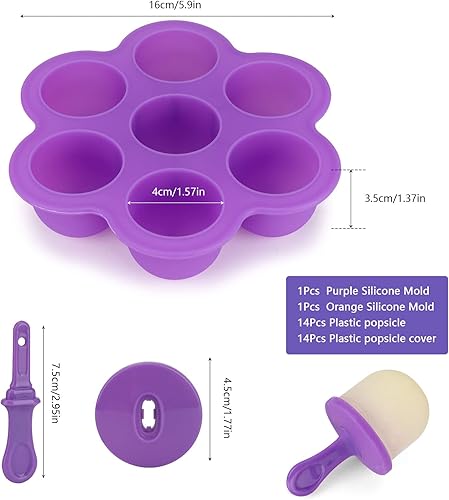 Moules à Popsicle en Silicone, 2 Pièce Moules à Glace DIY, Récipient de Stockage de Nourriture pour Bébé- sans BPA- pour Popsicles, Crèmes Glacées, Sorbets etc（orange & violet) - Nail Gallerys