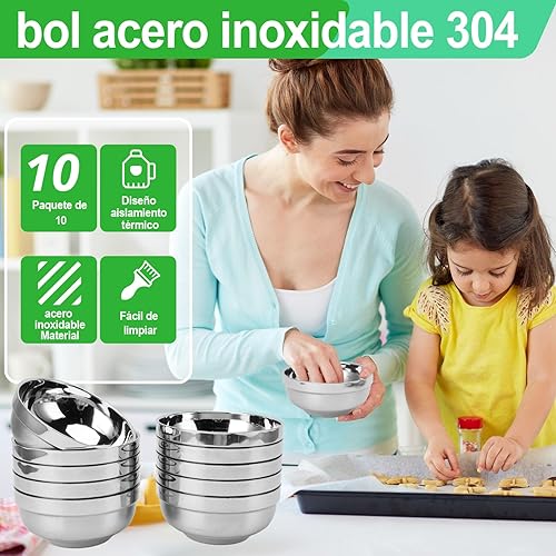 Bols de cuisine, lot de 10 bols en acier inoxydable 304, bols pour mélanger la cuisine, saladier bols, empilables, passe au lave-vaisselle, économise de l'espace - Nail Gallerys