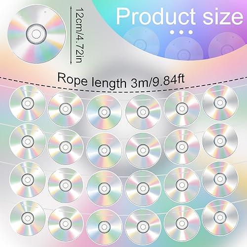 BOXOB 4pcs Décorations de Fête des Années 90, Bannières de Disques CD Rétro Pré-Enfilées Guirlandes Suspendues sur Thème Musique pour Années 1990 et 2000 Y2K Fournitures Baby Shower Anniversaire - Nail Gallerys