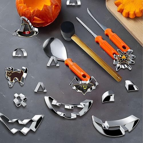 Kit de sculpture de citrouille pour Halloween,2024 Kit de sculpture de citrouille innovant pour le bricolage avec emporte-pièce en acier inoxydable,Couteau à sculpter professionnel pour citrouille Kit - Nail Gallerys