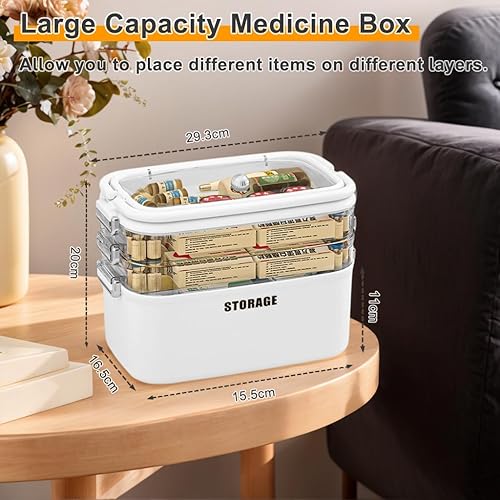 Yiomxhi 4 Niveaux Boîte de Rangement de Médicaments, Grand Armoire a Pharmacie avec Poignées, Trousse de Premiers Secours Familiale Portable Vide pour Maison et Voyages, Blanc - Nail Gallerys