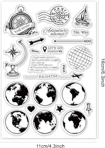 PH PandaHall Tampons Transparents de Voyage, Tampons en Caoutchouc pour Navire Boussole Avion Tampons Clair en Silicone pour Lettres pour Scrapbooking Album Photo Décoratif Fabrication de Cartes - Nail Gallerys