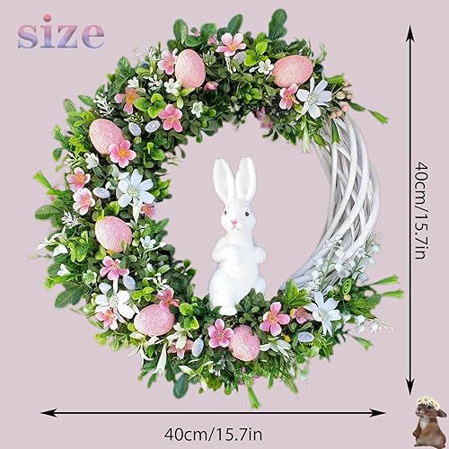 Couronne de Pâques de 40 cm pour porte d'entrée, décoration de Pâques, couronnes rondes en rotin, décorations mignonnes en forme de lapin, décorations faites à la main, couronnes de lapin en rotin - Nail Gallerys