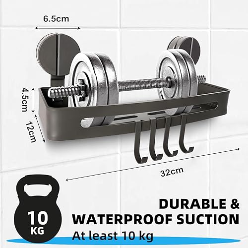 Étagère de rangement pour salle de bain,Étagère Douche Ventouse Sans Perçage - Organisateur Salle de Bain Amovible avec 4 Crochets, ,Réutilisable,Convient pour le verre de salle de bain, la cuisine - Nail Gallerys