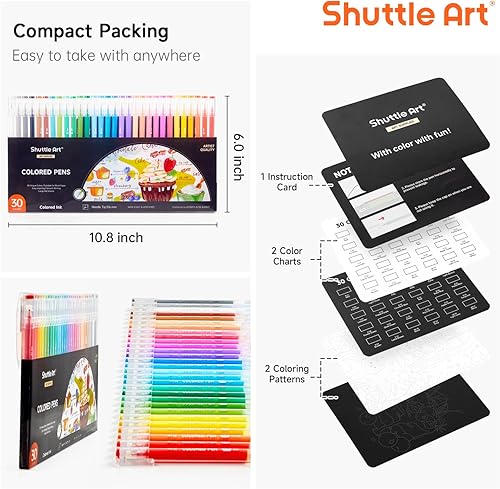 Shuttle Art 30 Stylo Gel Couleur 0,6mm, Stylo Couleur Pointe Fine pour Papier Noir pour Enfant Adulte Coloriage Ecriture Dessin Prise de Notes Ecole Bureau Maison - Nail Gallerys