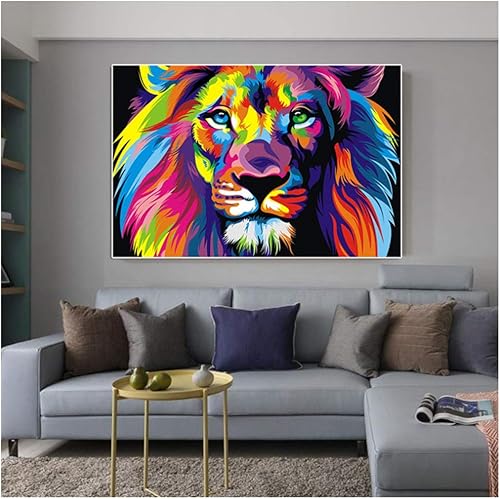 HYFBH Peinture sur toile aquarelle lion animaux abstrait affiche et impression Pop Art moderne mur photo pour chambre d'enfant décor oeuvre 70x100 cm (28x39 pouces) sans cadre - Nail Gallerys
