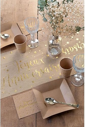 SANTEX 5668-26-30, Chemin de Table Joyeux Anniversaire Coton métallisé Kraft/Or - Nail Gallerys