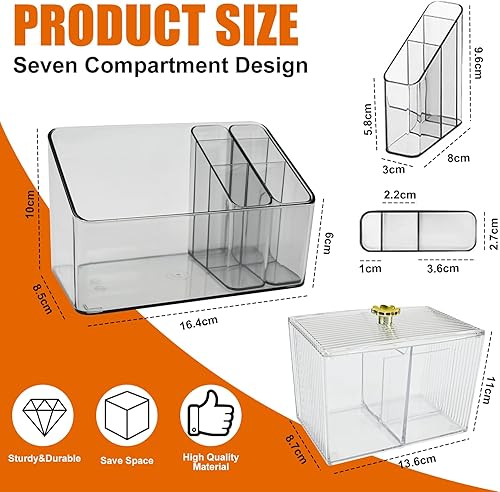 HEKOBAG Lot de 3 Boite Rangement Maquillage 2 Styles Organisateur Maquillage Transparent avec 7 Compartiments Rangement Pinceaux Maquillage Stockage de Cosmétiques pour Salle de Bains, Chambre, Bureau - Nail Gallerys