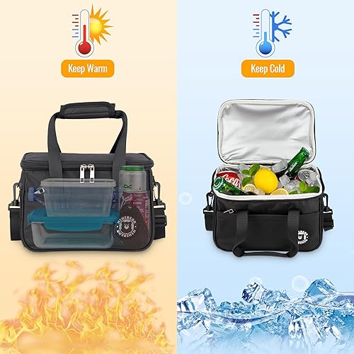 HIHIBEAR Sac Isotherme Repas 9L, [ Doublure PEVA Résistante Aux Fuites ] Sac Lunch Box Isotherme à Double Poignée, Lunch Bag Isotherme Portable pour Bureau Voyage Pique-nique (Noir, 9L) - Nail Gallerys