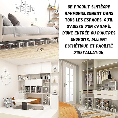 Générique Boîtes à Chaussures Transparentes - Lot de 18 - Rangement Chaussures - Gain de Place - Boîtes de Rangement Empilables - Jusqu'à 44 - Transparent et Blanc - Nail Gallerys