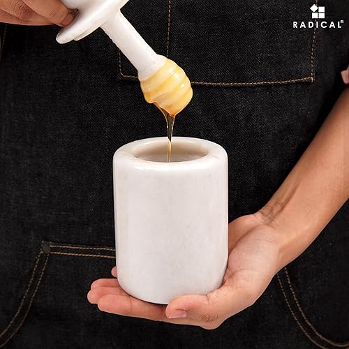Radicaln Pot à miel en marbre avec couvercle à cuillère Blanc fait main pour la maison et la cuisine – Récipient à miel de table – Pot à miel - Nail Gallerys