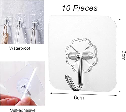 Maykafay Crochet Adhésif, 10 Pièces Crochet Adhesif Mural, 10 kg (max) Crochets Adhesifs Muraux pour Salle de Bains et Cuisine, Plafond, Accrocher, Mural, Porte, Peignoirs, Porte Serviette - Nail Gallerys