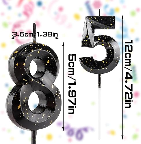 Bougies en forme de chiffre 10 pour 10e anniversaire - Bougie 3D noire et dorée - Cire de qualité supérieure et diamant 3D - Décoration de gâteau pour fête d'anniversaire, anniversaire de mariage - Nail Gallerys
