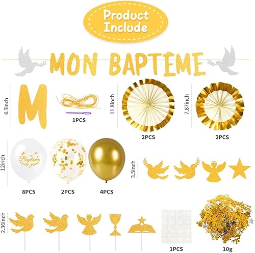 iZoeL Décoration Baptême Garçon et Fille - Mon Baptême Ballon, Confettis, Table et Gâteau - Nail Gallerys