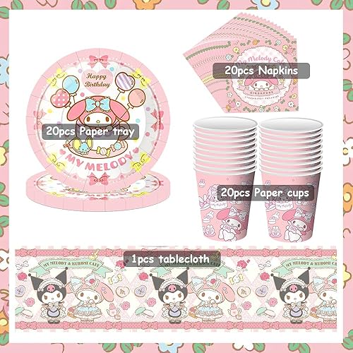 Kuromi Sanrio Vaisselle de fête pour 20 invités - Doyomtoy Décoration de fête d'anniversaire, Décoration de fête de Château de Princesse Comprend Assiette,Gobelets en Papier Serviettes Nappe - Nail Gallerys