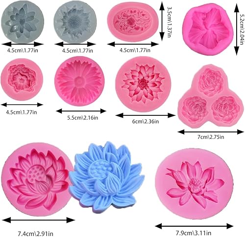 10 pcs fleurs moules en silicone, BOSOIRSOU moule de cuisson antiadhésif moule à fondant pour la décoration de gâteau de petit gâteau gommeux chocolat bonbons fabrication d'argile polymère - Nail Gallerys