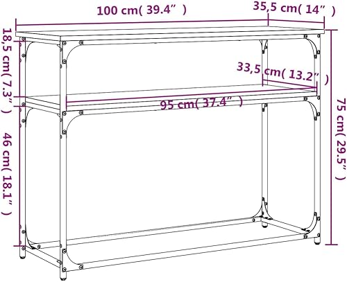 Coavain Table Console Chêne Sonoma 100x35,5x75cm Bois D'ingénierie Commode Entree Couloir Gueridon Haut Bureau Etudiant Meuble D'entrée avec Rangement alon Complet Bout de Canape - Nail Gallerys