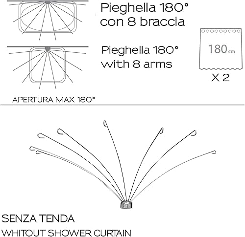 Gedy Pliage 180° sans rideau, dimensions et poids du produit : 38 x 124 x 62 cm et 1,452 kg, cadre rideau de douche en tissu, finition chromée, design R&S, 2 ans de garantie - Nail Gallerys
