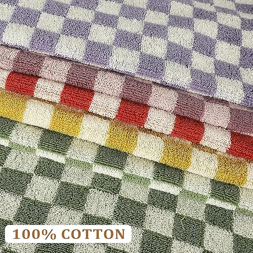 Johyzmpun Lot de 5 serviettes de bain à carreaux 100 % coton - Serviettes de bain douces et absorbantes pour salle de bain - 35 x 75 cm - Serviettes de visage mignonnes à motifs pour le spa, la salle - Nail Gallerys