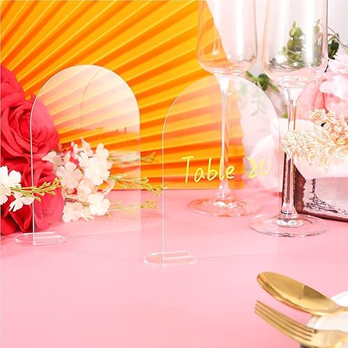 Lot de 20 panneaux en acrylique transparent avec support de 20 cartes vierges en acrylique arquées avec dessus rond pour noms d'invités, numéros de table pour décoration de fête de mariage, événement - Nail Gallerys