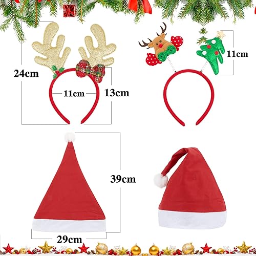 COLOFALLA 6PCS Bonnets de Père Noël 6PCS Serre-Têtes Noël Décoration Chapeaux de Noël de Bandeau Renne Déguisement Accessoires Rouge pour Noël Nouvel An - Nail Gallerys