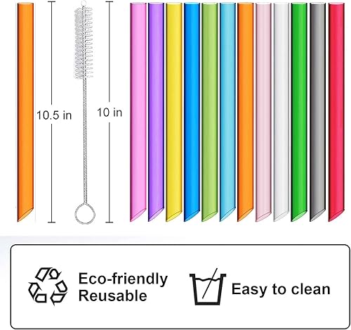 ALINK Lot de 12 pailles à thé à bulles réutilisables, multicolores, avec 2 brosses de nettoyage, pointues, en plastique épais, idéales pour les jus de smoothie (13 mm x 26 cm) - Nail Gallerys