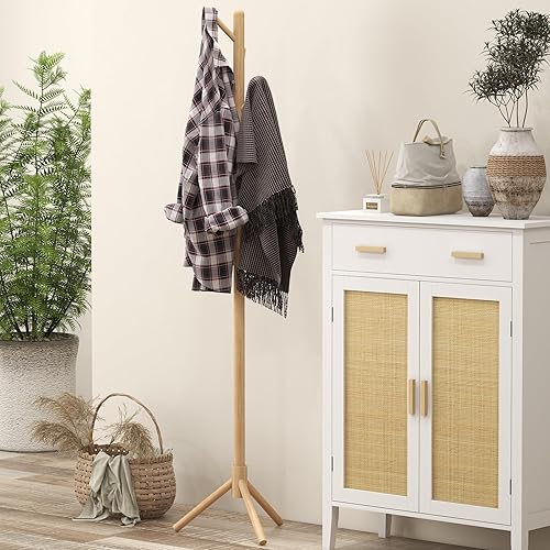 HOMCOM Portemanteau sur pied en bois, portant à vêtements, 8 patères, vestiaire, 40 x 40 x 165 cm, meuble d'entrée pour vêtements, chapeaux, entrée, naturel - Nail Gallerys