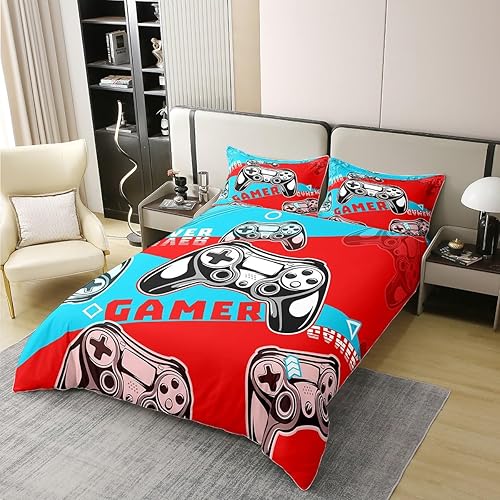 Homewish Housse de Couette 220x240 Enfant Fille Garçon en 100% Coton, Parure de Lit Jeux Vidéo Ensemble de Literie pour Jeux Ados, Housse Couette Console de Jeux, Décoration de Chambre, Bleu Noir - Nail Gallerys