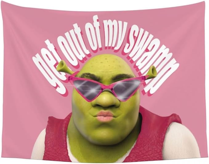 Gentcreate Tapisserie murale amusante Shrek « Get Out Of My Swamp Meme » à suspendre pour dortoir, décoration d'intérieur pour chambre à coucher, salon (101,6 x 76,2 cm) - Nail Gallerys