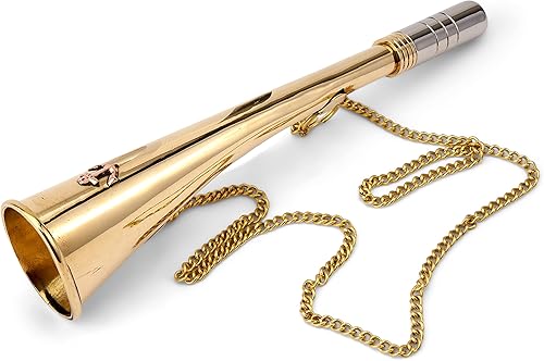 NKlaus Corne de brume maritime 23cm laiton doré massif avec chaîne 23cm son uthentique 11697 - Nail Gallerys