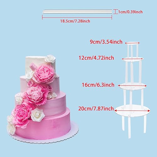 Aohcae Lot de 4 présentoirs à gâteau de 20 cm en plastique avec 12 chevilles en plastique pour gâteaux à plusieurs étages pour gâteau de mariage et fête d'anniversaire - Nail Gallerys