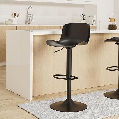 Lot 2 Tabourets De Bar Almada en Plastique I Chaise De Bar Réglable en Hauteur I Support en Métal en Forme Trompette avec Protection De Sol, Couleur:Noir - Nail Gallerys