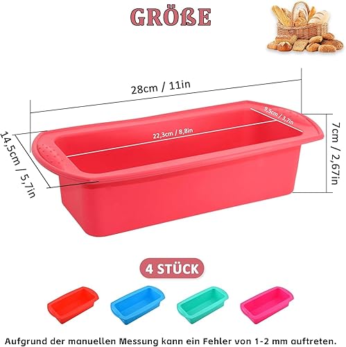 Lot de 4 moules à pâtisserie, moules à pâtisserie en silicone, 28 x 14,5 x 7 cm, convient à la plupart des fours, rouge, bleu, vert, rose rouge, moule à cake en silicone - Nail Gallerys