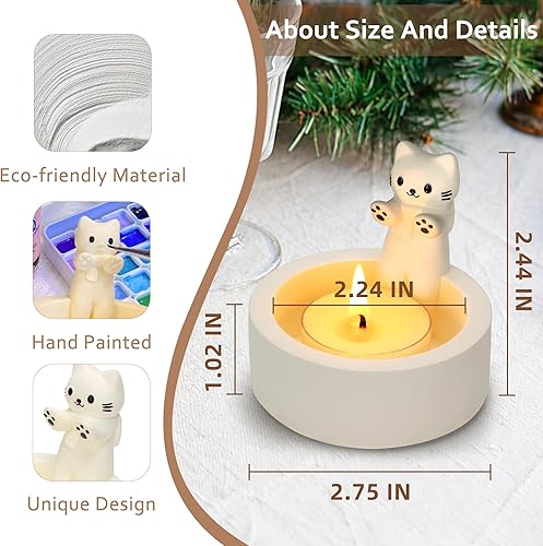 Teppellze Bougeoir en forme de chaton de dessin animé mignon - Bougeoir en plâtre - Fait à la main - Décoration d'intérieur - Cadeau pour les amoureux des chats - Avec porte-clés gratuit. - Nail Gallerys