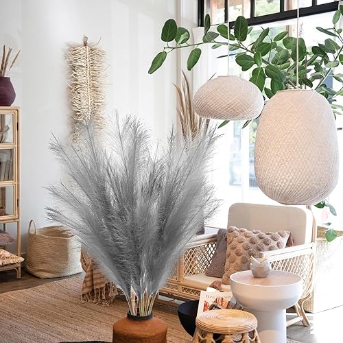 Ziamzra Pampas Sechees Decoration 6 Pièces Herbe de la Pampa 110cm Pampa Artificielle Bouquet Fleurs Séchées Naturelles Pampa Herbe pour Salon Mariage Bureau Chambre à Coucher (Gris) - Nail Gallerys