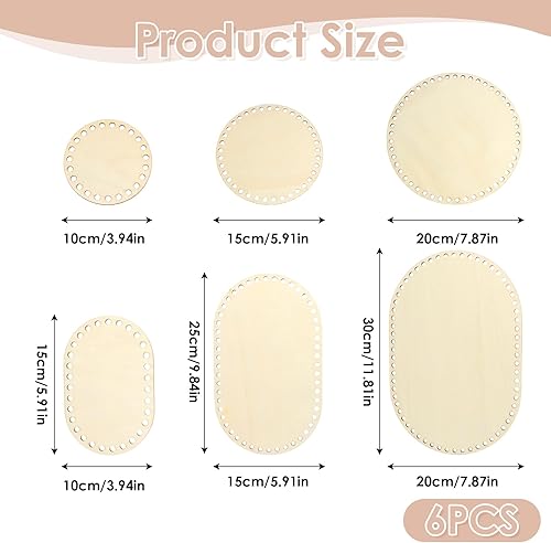Set de 6 Fonds en Bois pour Panier, Fond en Bois Naturel pour Crochet, Fonds Ronds et Ovaux pour DIY, Set de Bases pour Panier et Sac, 10/15/20/25/30 cm - Nail Gallerys