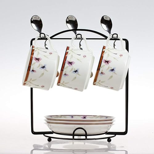 URFEDA Étagère à café en acier inoxydable, porte-6 tasses avec 6 soucoupes, organiseur moderne d'ustensiles de cuisine et cintre pour présentation et rangement de tasses - Nail Gallerys