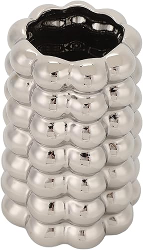 Vase à Bulles en céramique galvanisée, Design à Bulles, Pot de Fleurs décoratif Unique pour Salon, Bureau, entrée, matériau céramique 10 x 17,5 x 12 cm (Argent) - Nail Gallerys