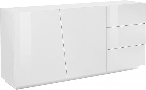 Dmora - Buffet John, Buffet de cuisine avec 2 portes et 3 tiroirs, Buffet de salon, 100% Made in Italy, 180x43h86 cm, Blanc brillant - Nail Gallerys