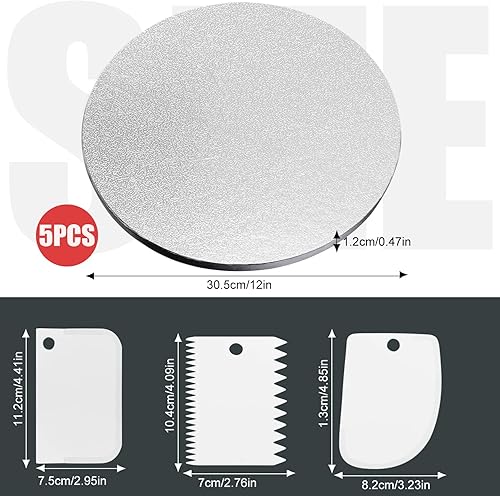 IIRC Lot de 5 Supports à Gâteau Planches à gâteau Rondes Ø30cm Cake Board Rond pour le transport de gâteaux et tartes, plaque à gâteau en carton avec 3 raclettes à gâteau - Nail Gallerys