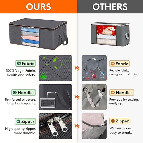 Lifewit Lot de 4 Sacs de Rangement pour Vêtements, Bacs de Rangement Pliables, Organisateur de Placard avec Poignée Renforcée, et Fenêtre Transparente pour Serviettes, Pulls, T-shirts, 35 L, Gris - Nail Gallerys