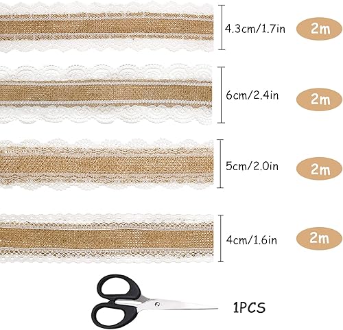 4 Pièces Ruban de Dentelle en Toile de Jute Blanche 2M Rouleau de Ruban de Toile de Jute Blanche pour Mariage, fête de Noël, travaux manuels, emballages Cadeaux - Nail Gallerys