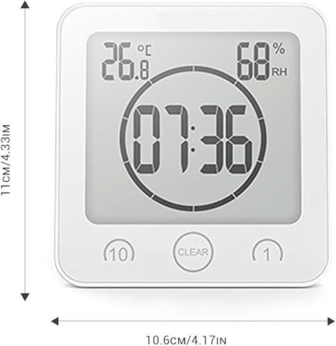 Mallalah Horloge de Salle de Bain Minuteries étanche Douche Grand Écran LCD numérique Thermomètre Hygromètre Température D'humidité Minuterie Murale Multifonction pour Cuisine (Blanc) - Nail Gallerys