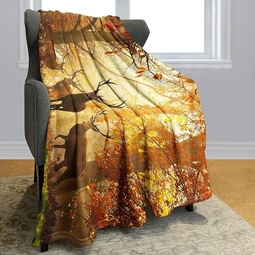 YISUMEI Couverture 150 x 200 cm, douillet, en flanelle douce, en flanelle douce, jeté de lit, motif cerf en automne - Nail Gallerys