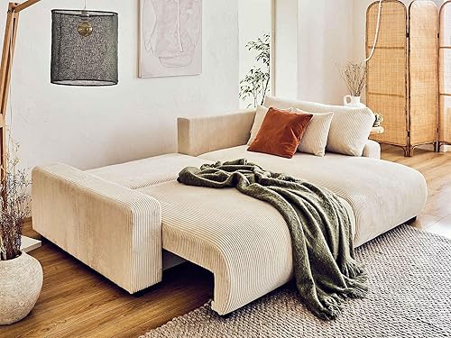 Lisa Design - Pivoine - canapé d'angle réversible - 4 Places - Convertible avec Coffre - en Velours côtelé, Beige - Nail Gallerys