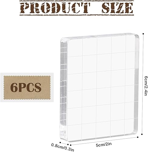Lot de 6 blocs de tampon en acrylique transparent avec lignes de quadrillage, blocs de tampons décoratifs en acrylique pour loisirs créatifs, scrapbooking, fabrication de cartes - Nail Gallerys
