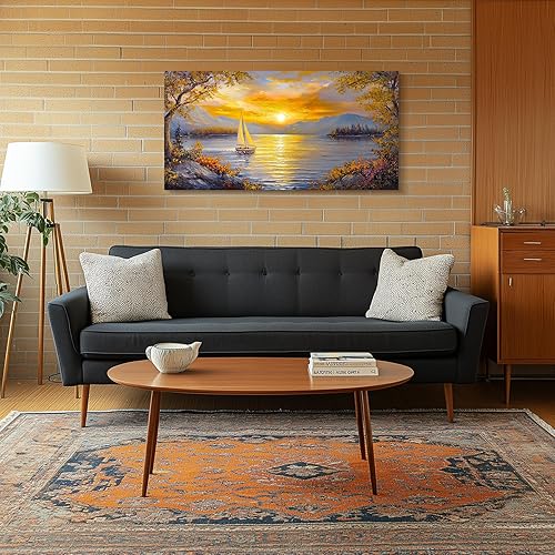 MHARTK66 Tableau Decoration Murale Salon, 50x100 cm Grand Impression sur Toile, Cadre Decoration Murale Coucher de Soleil et Voilier, Moderne Décoration de Chambre Salle De Bain Maison Décorations - Nail Gallerys