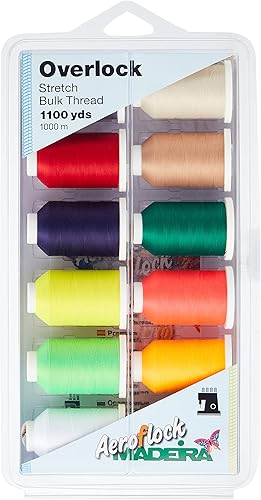 Madeira Box: Aeroflock: Overlock Filetage 12 x 1000 m: Miniking Bobines assorties 8095U Coloris Assortis - Nail Gallerys