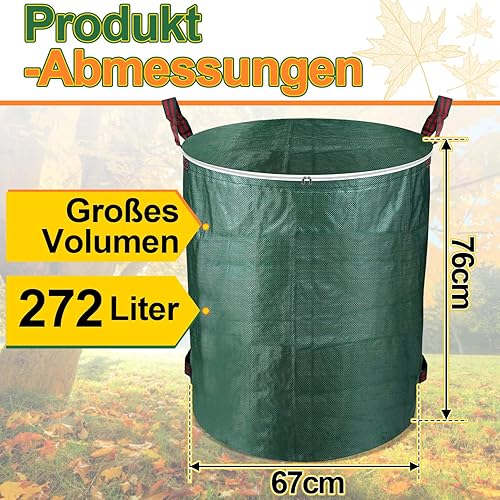 ISOISL Lot de 2 sacs à déchets de jardin, 272 l, avec 4 poignées stables, autoportants, pliables, grands, robustes, avec couvercle, refermables, sacs de jardin pour déchets de jardin, bac à feuilles, - Nail Gallerys