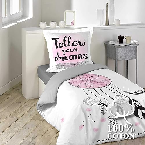 douceur d'intérieur, Parure 3 Pièces (240 x 220 cm) Attrape Songes, 100% Coton - Nail Gallerys